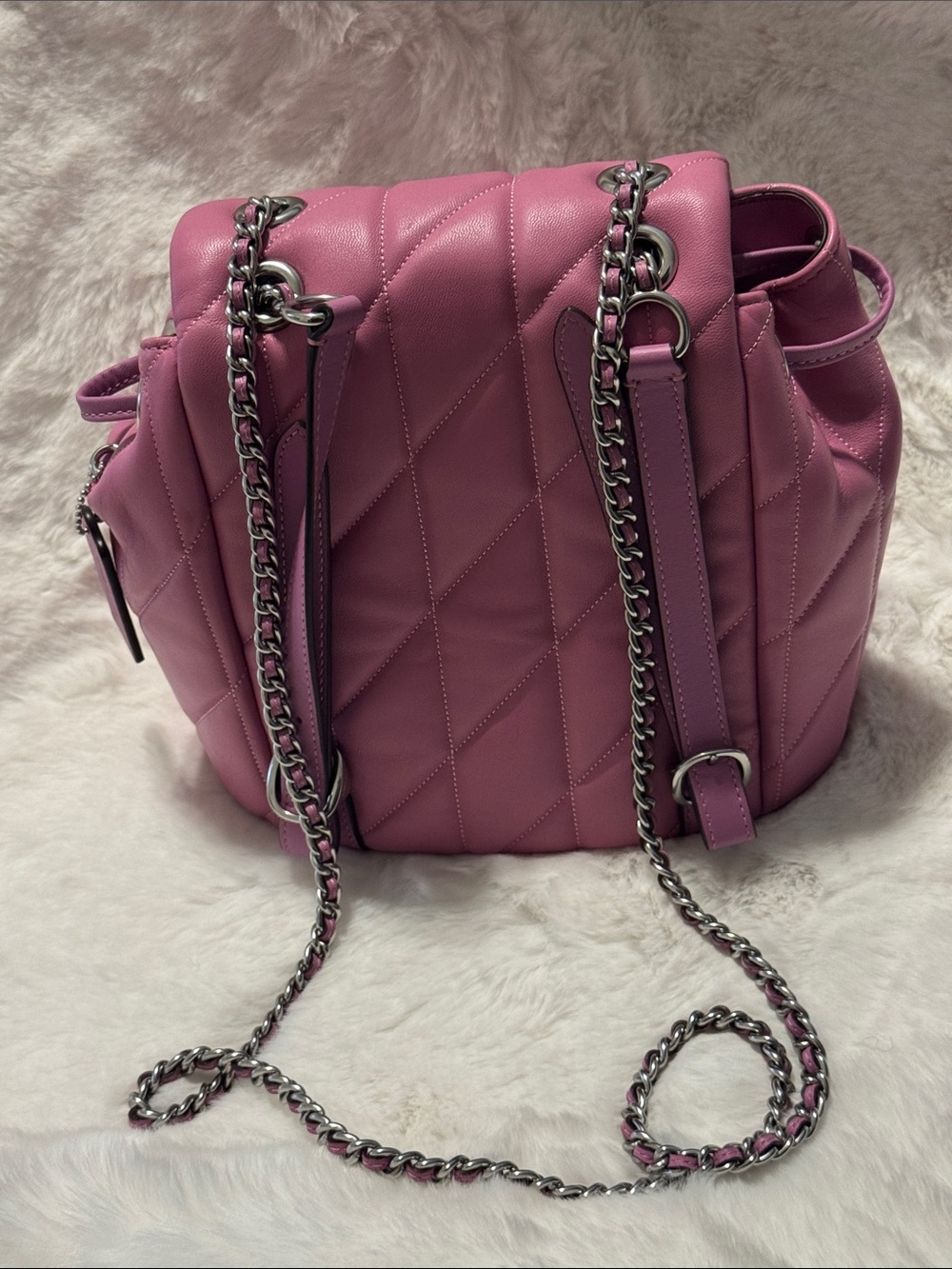 Coach  Tabby Quilted Leather Backpack in Magenta with Silver Hardware - Picture 11 of 13